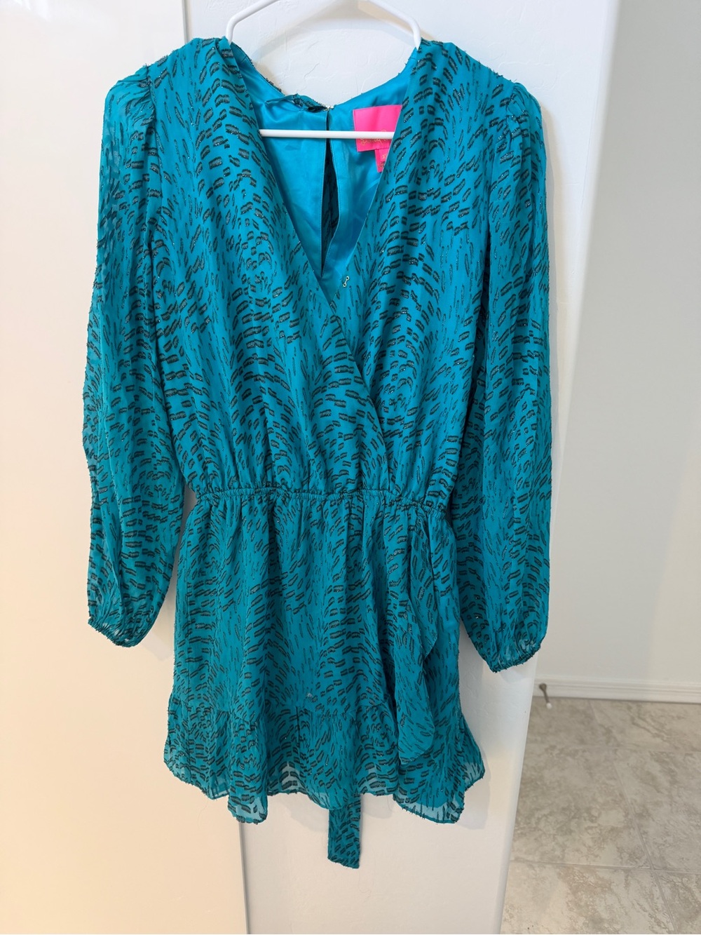 Lilly Pulitzer Teal Printed Long Sleeve Wrap Romper